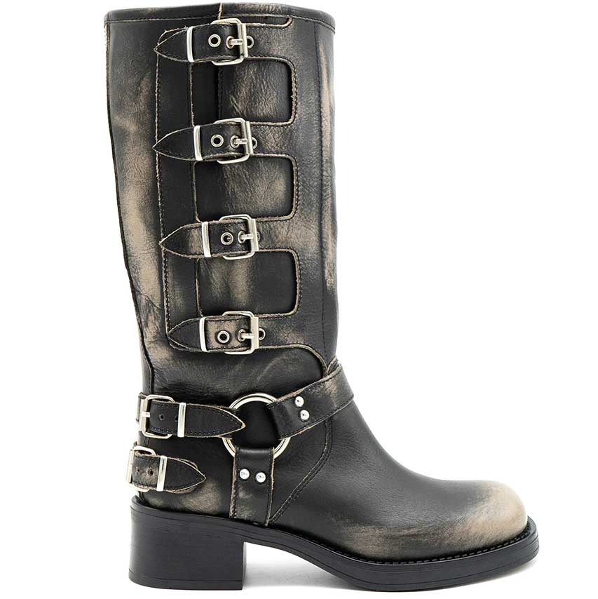 LM - Biker Dua grigio vintage con fibbie