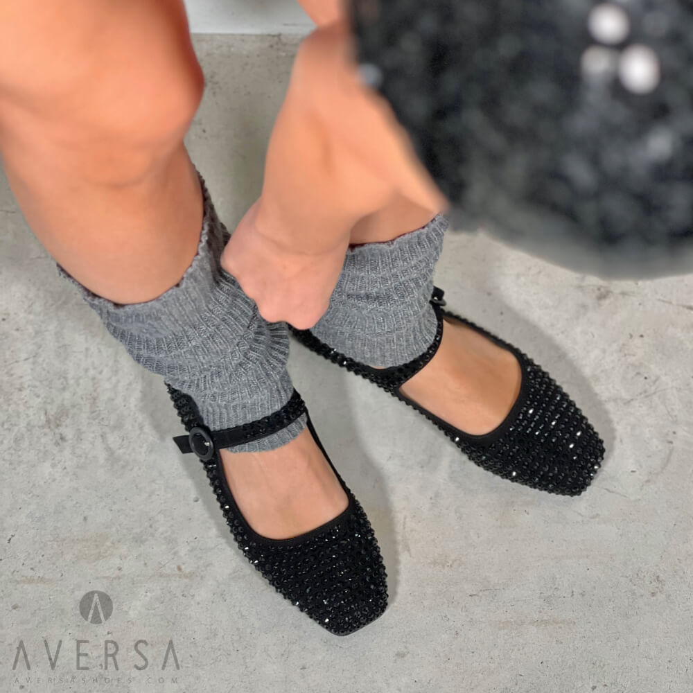 OF - Ballerina Suki nera con strass