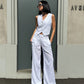OF - Hinnominate Pantalone a palazzo con pences lino bianco