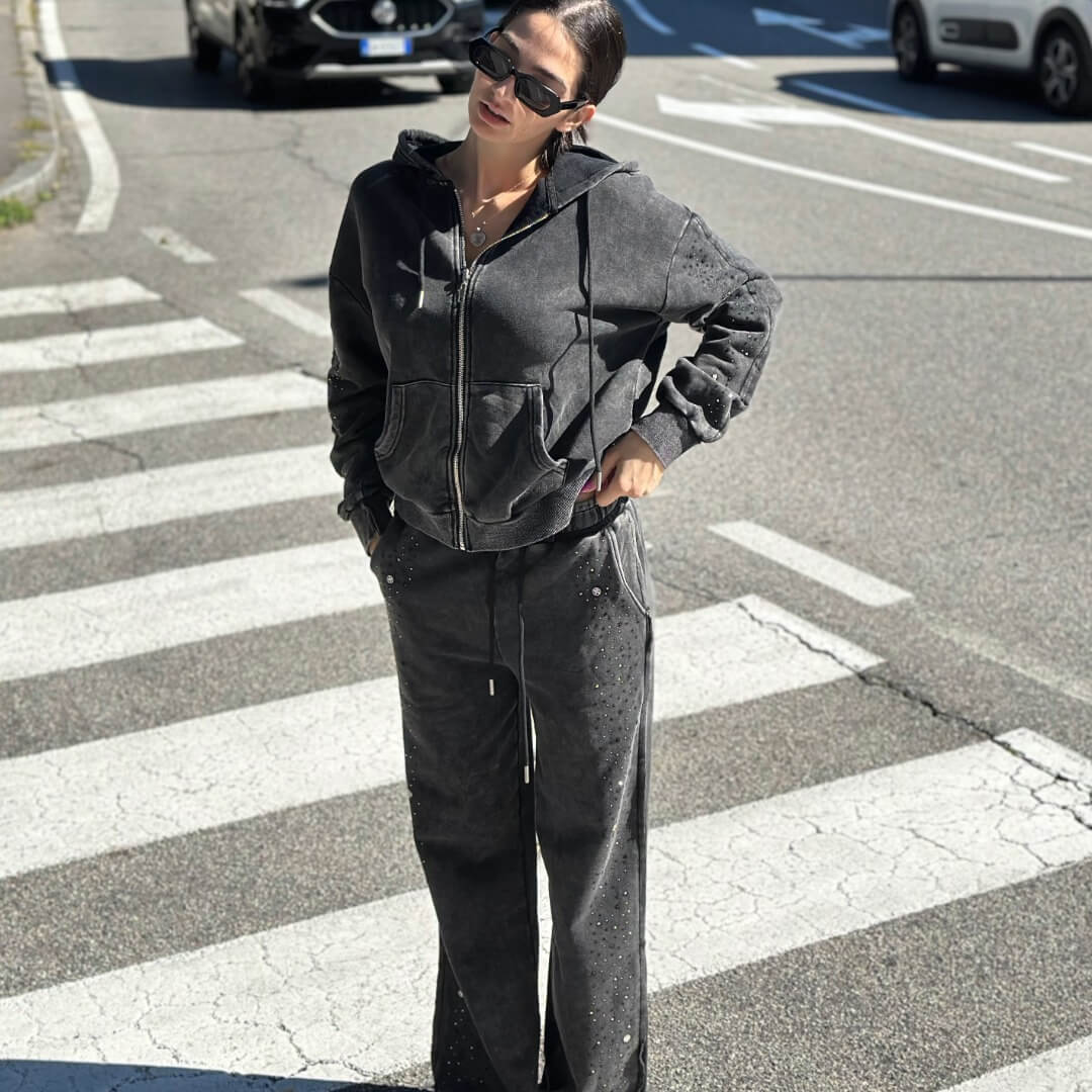 OF - Set tuta Glory con zip e pietre