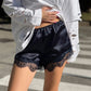 OF - Shorts Chris blu satin con pizzo