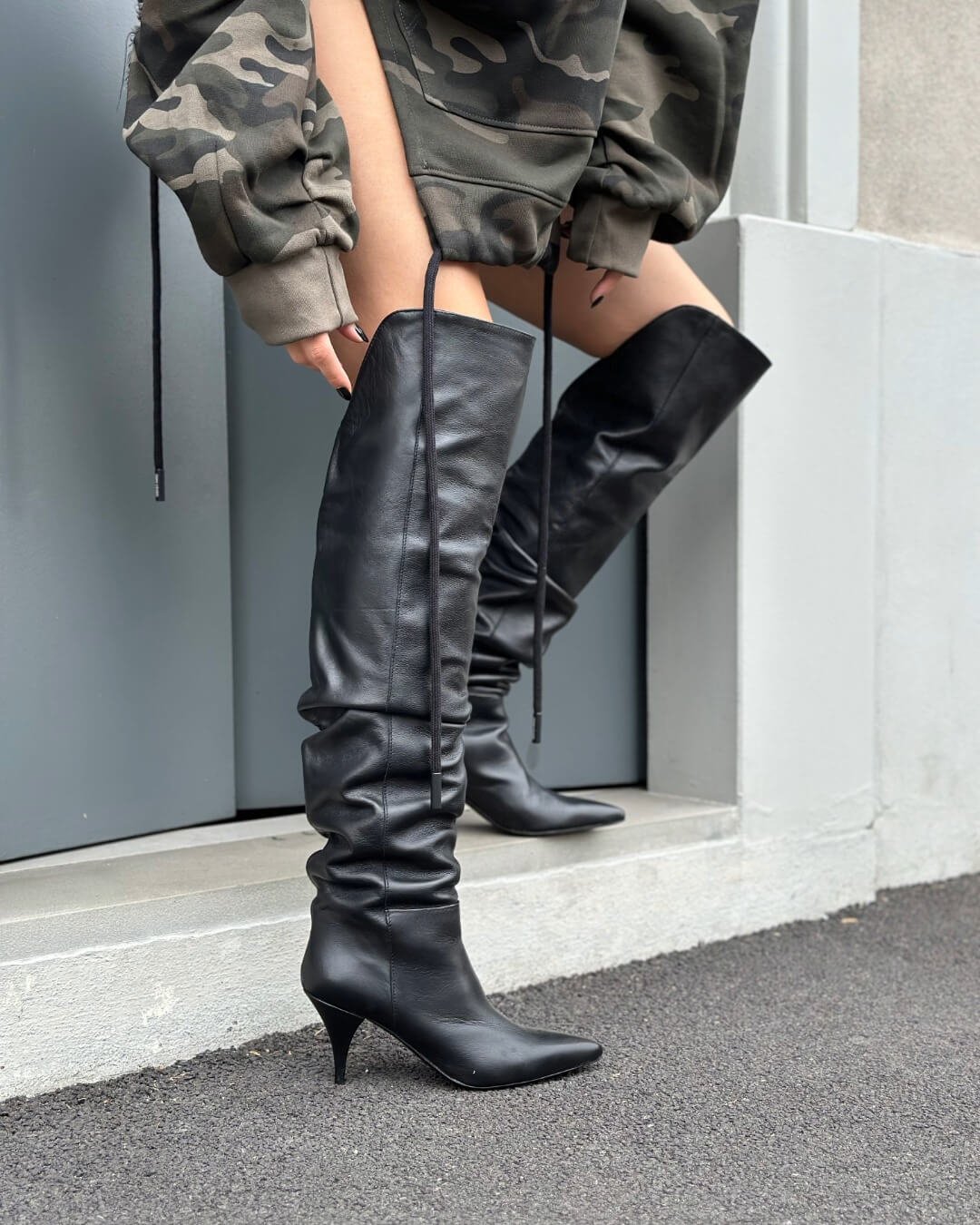 OF - Stivale Summer nero con tacco