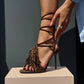 OF - Tacco Antonia marrone con frange e perline