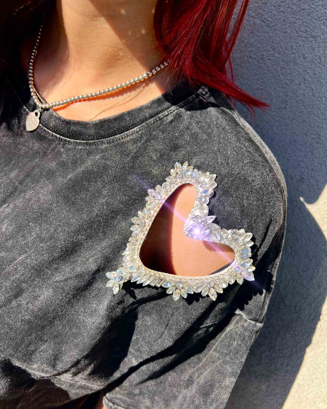 OF - T-shirt Heartie crop strass