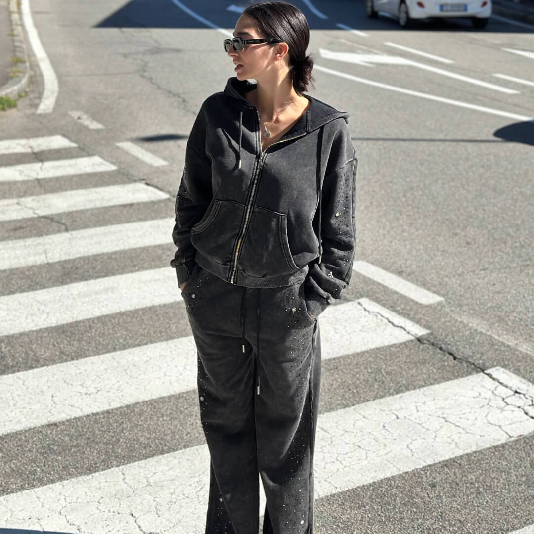 OF - Set tuta Glory con zip e pietre