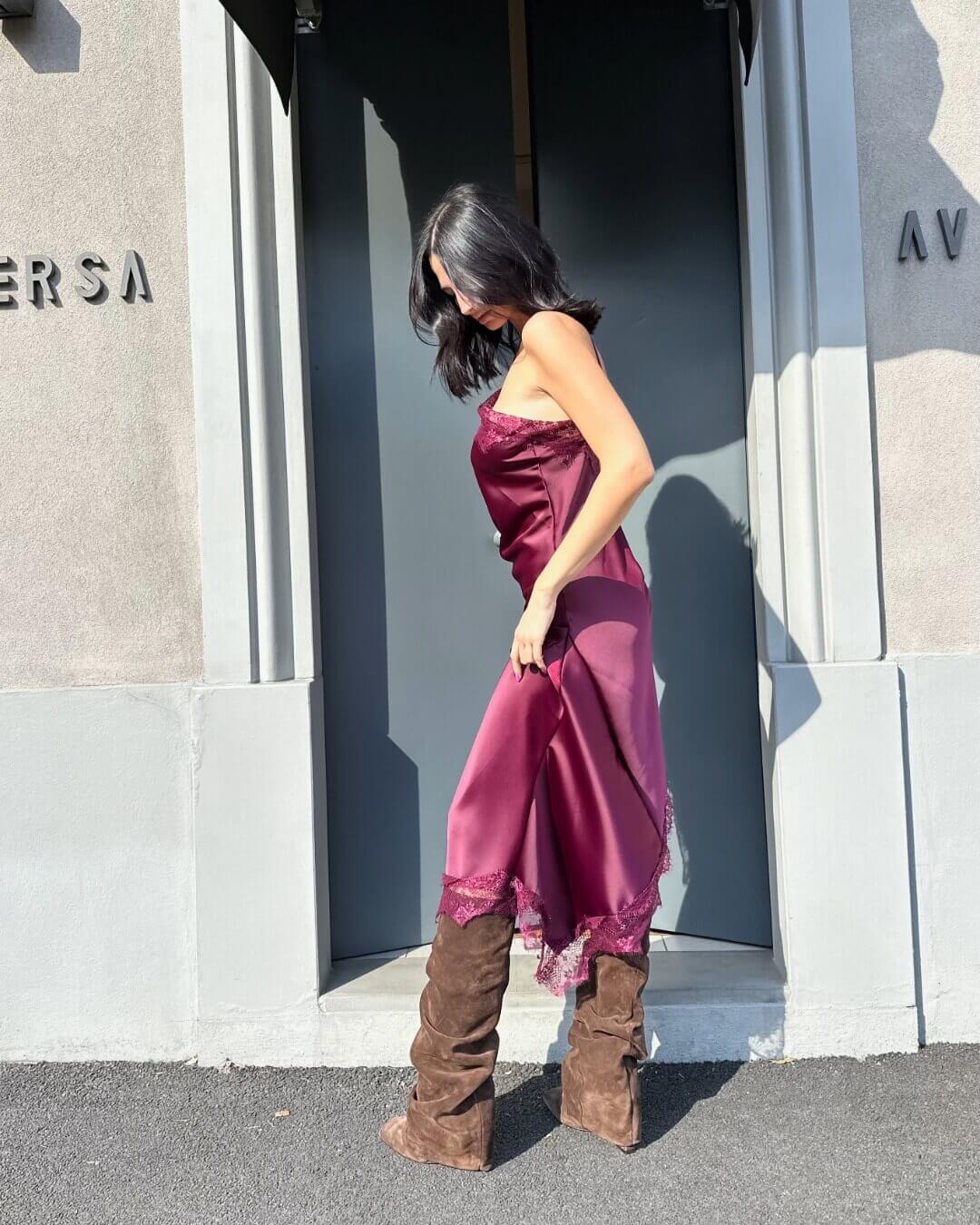 OF - Abito Susy satin bordeuax