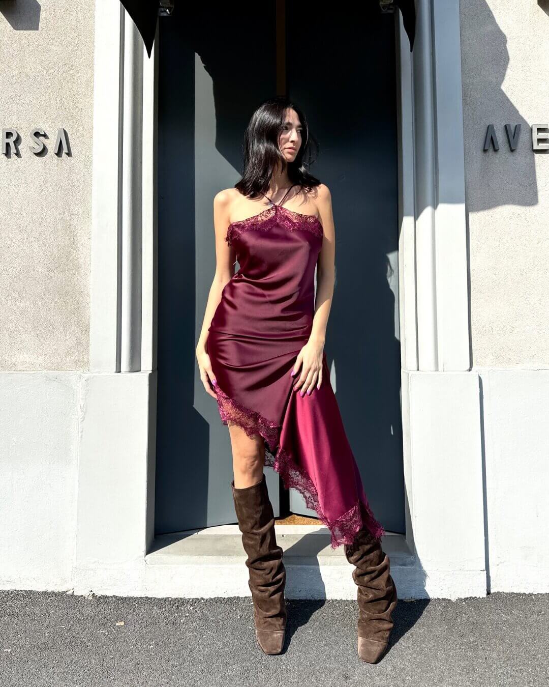 OF - Abito Susy satin bordeuax