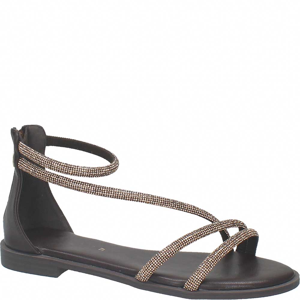 LM - Sandalo basso Molly testa di moro con strass