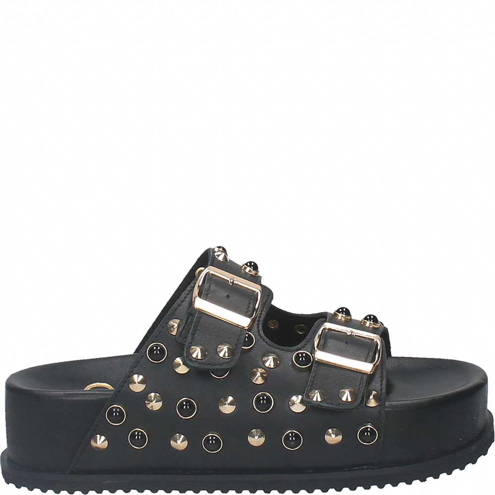 LM - Ciabatta Liza nero platform con borchie e pietre