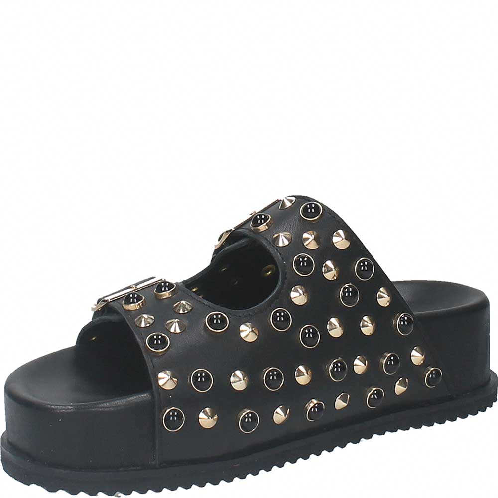 LM - Ciabatta Liza nero platform con borchie e pietre