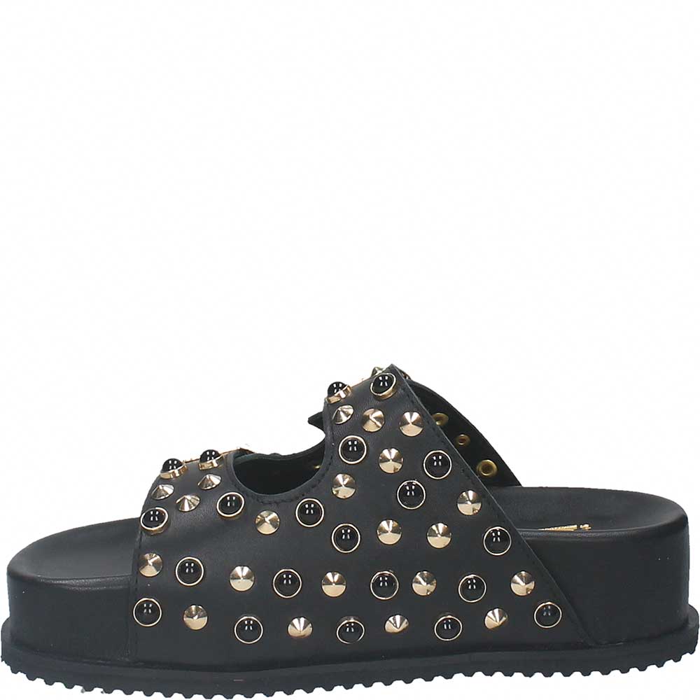 LM - Ciabatta Liza nero platform con borchie e pietre